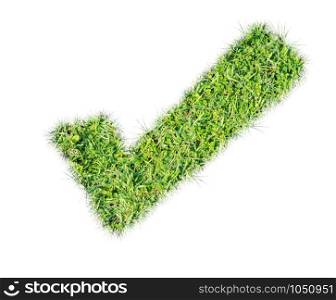 Green grass check mark icon on over white background
