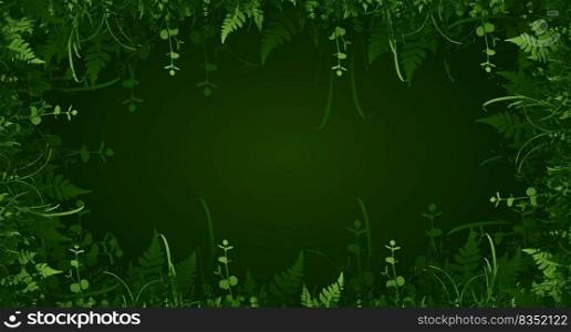 Green grass frame with copy-space. Square border template. Abstract plant texture. Organic design vector illustration