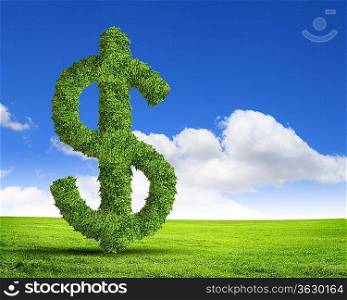 Green grass US dollar symbol against blue sky