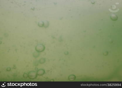 Green gray abstract blurred liquid background with soap bubbles