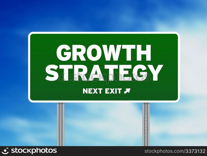 Green Growth Strategy highway sign on Cloud Background.