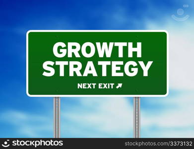 Green Growth Strategy highway sign on Cloud Background.