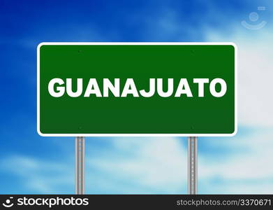 Green Guanajuato, Mexico highway sign on Cloud Background.