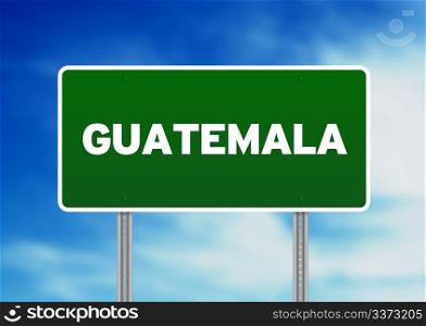Green Guatemala highway sign on Cloud Background.