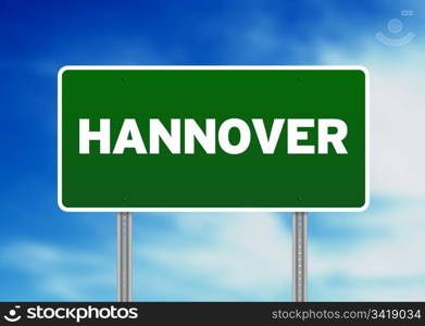 Green Hannover highway sign on Cloud Background.