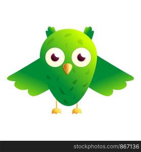 Green happy owl icon. Cartoon of green happy owl vector icon for web design isolated on white background. Green happy owl icon, cartoon style