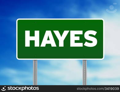 Green Hayes, England highway sign on Cloud Background.