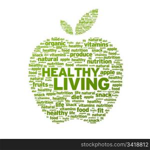Green Healthy Living Apple Illustration on white background.