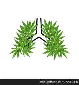 Green Hemp or cannabis leaves shaped in human lungs. Conceptual human lungs icon.. Green Hemp or cannabis leaves shaped in human lungs.