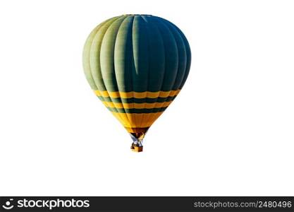 Green hot air balloon flying isolated on white background with clipping path.