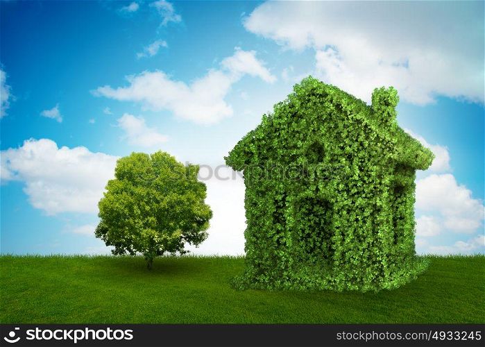 Green house and tree in ecologic living concept - 3d rendering