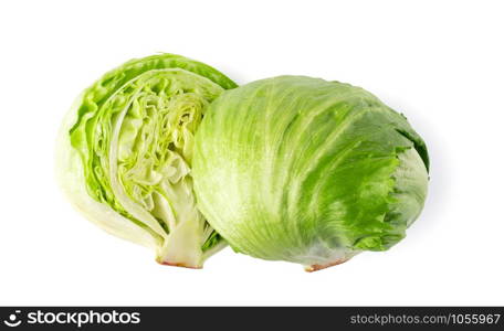 Green iceberg lettuce isolated on white background. Iceberg lettuce