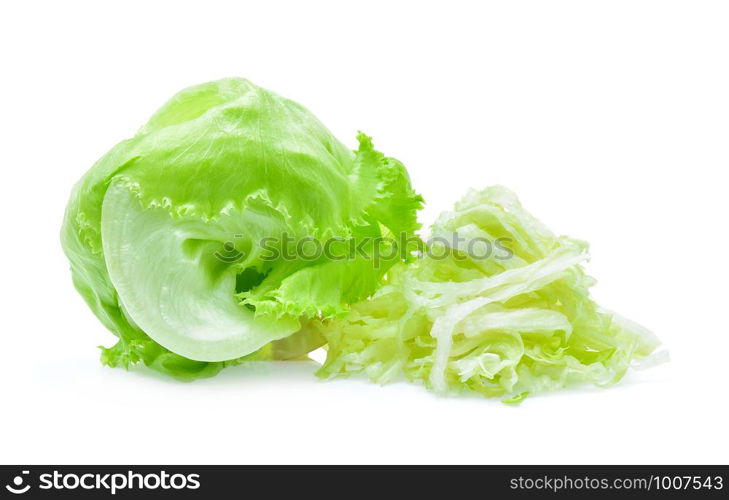 Green Iceberg lettuce on white background.