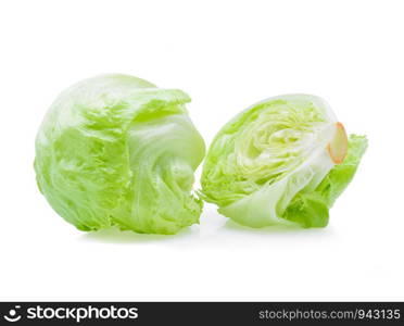 Green Iceberg lettuce on white background.