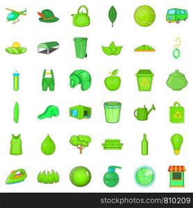 Green icons set. Cartoon style of 36 green vector icons for web isolated on white background. Green icons set, cartoon style