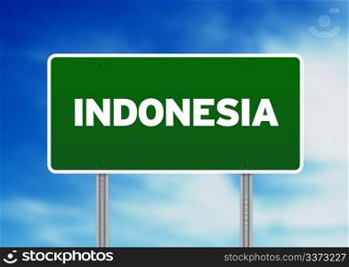 Green Indonesia highway sign on Cloud Background.