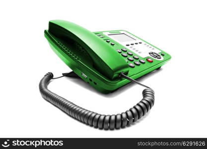 Green IP office phone isolated on white background