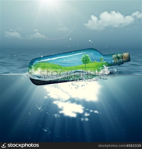 Green island inside the bottle, abstract environmental backgrounds