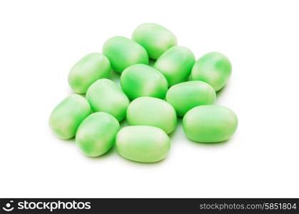 Green jelly beans isolated on the white background