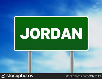 Green Jordan highway sign on Cloud Background.