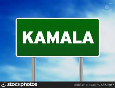 Green Kamala, Thailand road sign on Cloud Background.