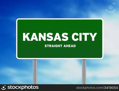 Green Kansas City, USA highway sign on Cloud Background.