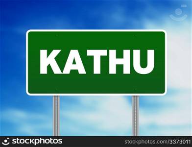 Green Kathu, Thailand road sign on Cloud Background.