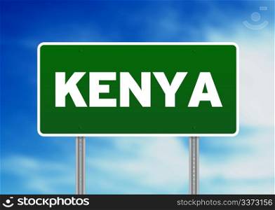 Green Kenya highway sign on Cloud Background.