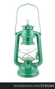green kerosene lamp isolated on white background