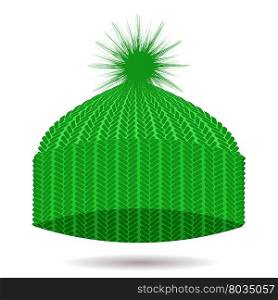 Green Knitted Cap Isolated on White Background. Winter Hat. Green Knitted Cap. Winter Hat