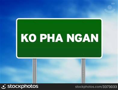 Green Ko Pha Ngan, Thailand road sign on Cloud Background.