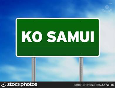 Green Ko Samui, Thailand road sign on Cloud Background.