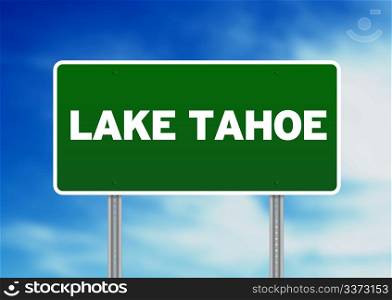 Green Lake Tahoe highway sign on Cloud Background.