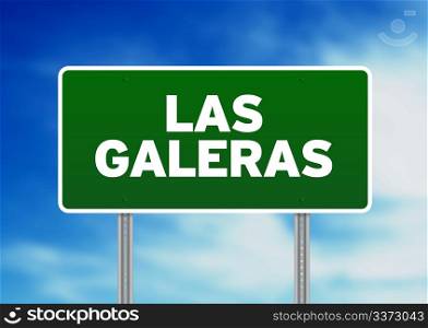 Green Las Galeras highway sign on Cloud Background.