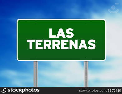 Green Las Terrenas, Dominican Republic highway sign on Cloud Background.