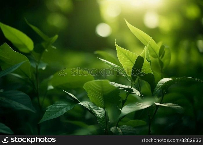 Green leaf in sun light. Summer organic. Generate Ai. Green leaf in sun light. Generate Ai