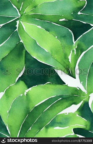 Green leafs watercolor background design 3d illustrated
