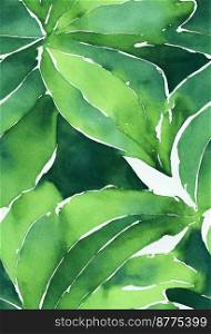 Green leafs watercolor background design 3d illustrated