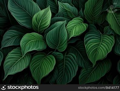 Green leaves background. Green leaves color tone dark in the morning. closeup nature view of green leaf and palms background.