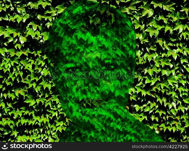 Green Leaves with Woman Face Silhouetted Inside