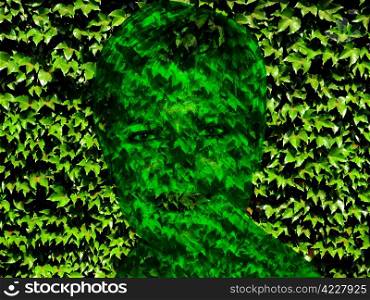 Green Leaves with Woman Face Silhouetted Inside