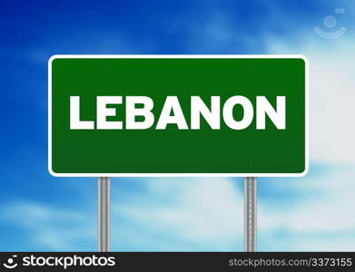 Green Lebanon highway sign on Cloud Background.