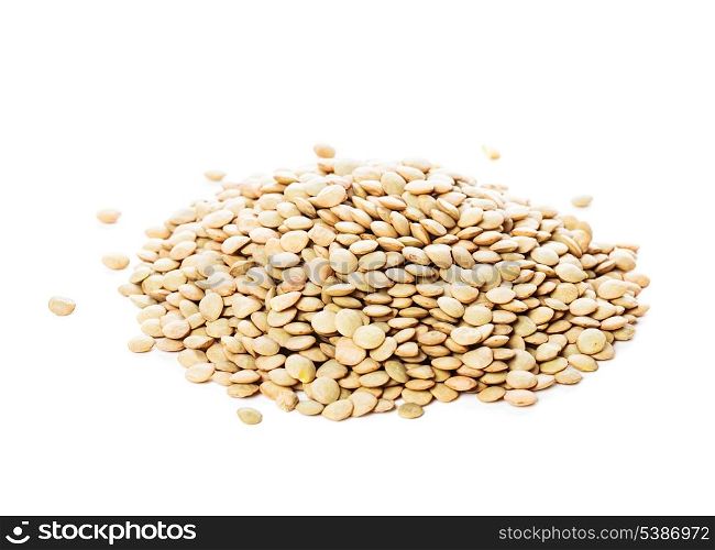 green lentils heap isolated on white background