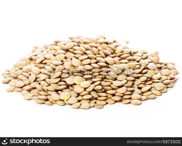 green lentils heap isolated on white background. green lentils heap