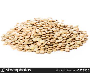 green lentils heap isolated on white background. green lentils heap