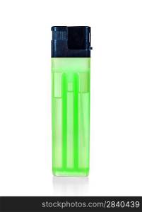 green lighter on a white background