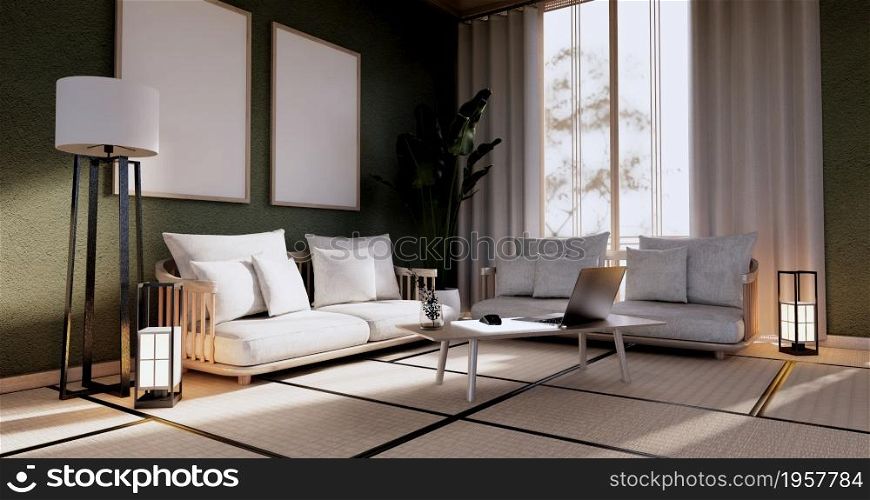 Green Living Room Interior Design. 3D rendering