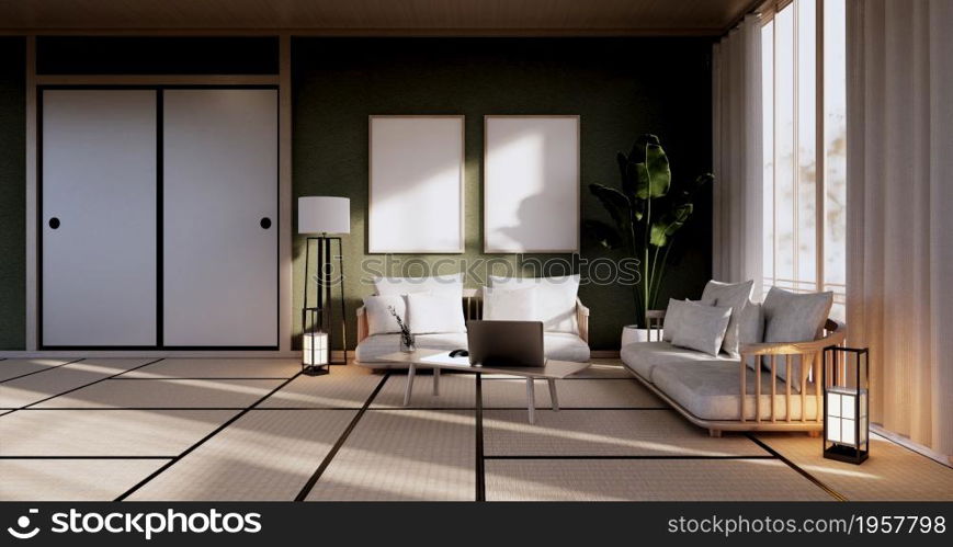 Green Living Room Interior Design. 3D rendering