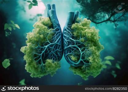 Green lungs of trees. Oxygen plant. Generate Ai. Green lungs of trees. Generate Ai