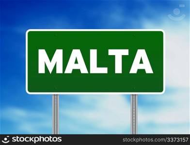 Green Malta highway sign on Cloud Background.
